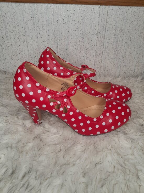 J. Adams Shoes - NWOT J Adams Pixie Polka Dot Mary Jane Pumps Rockabilly Pin-up Flamenco Size 8